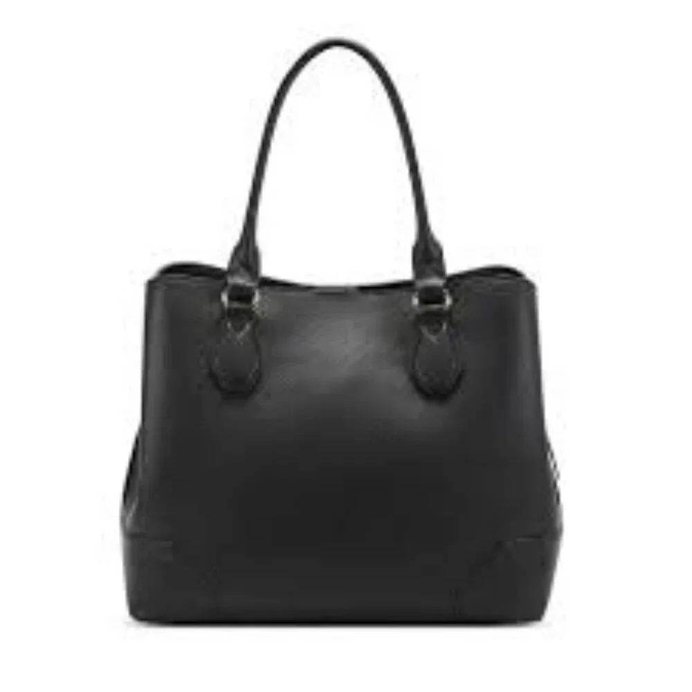 Nine West Brooklyn Jet Set Carryall Bag Black Pebbled Faux Leather Purse